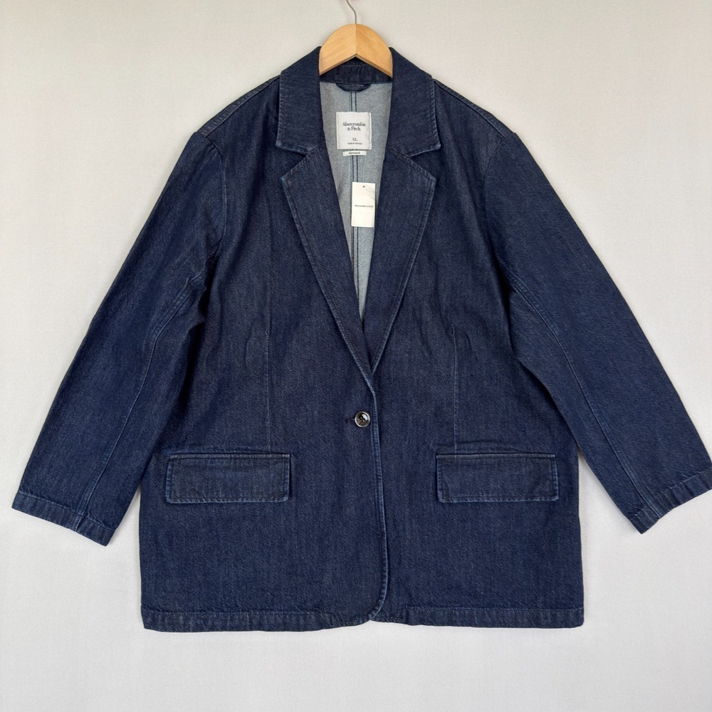 Abercrombie & Fitch Womens Size XL Oversized Denim Blazer One Button Jean Jacket